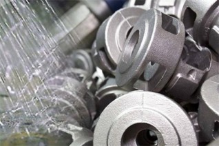 Bead blasting process close-up