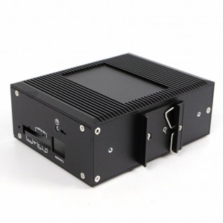 Black sheet metal enclosure with airflow openings