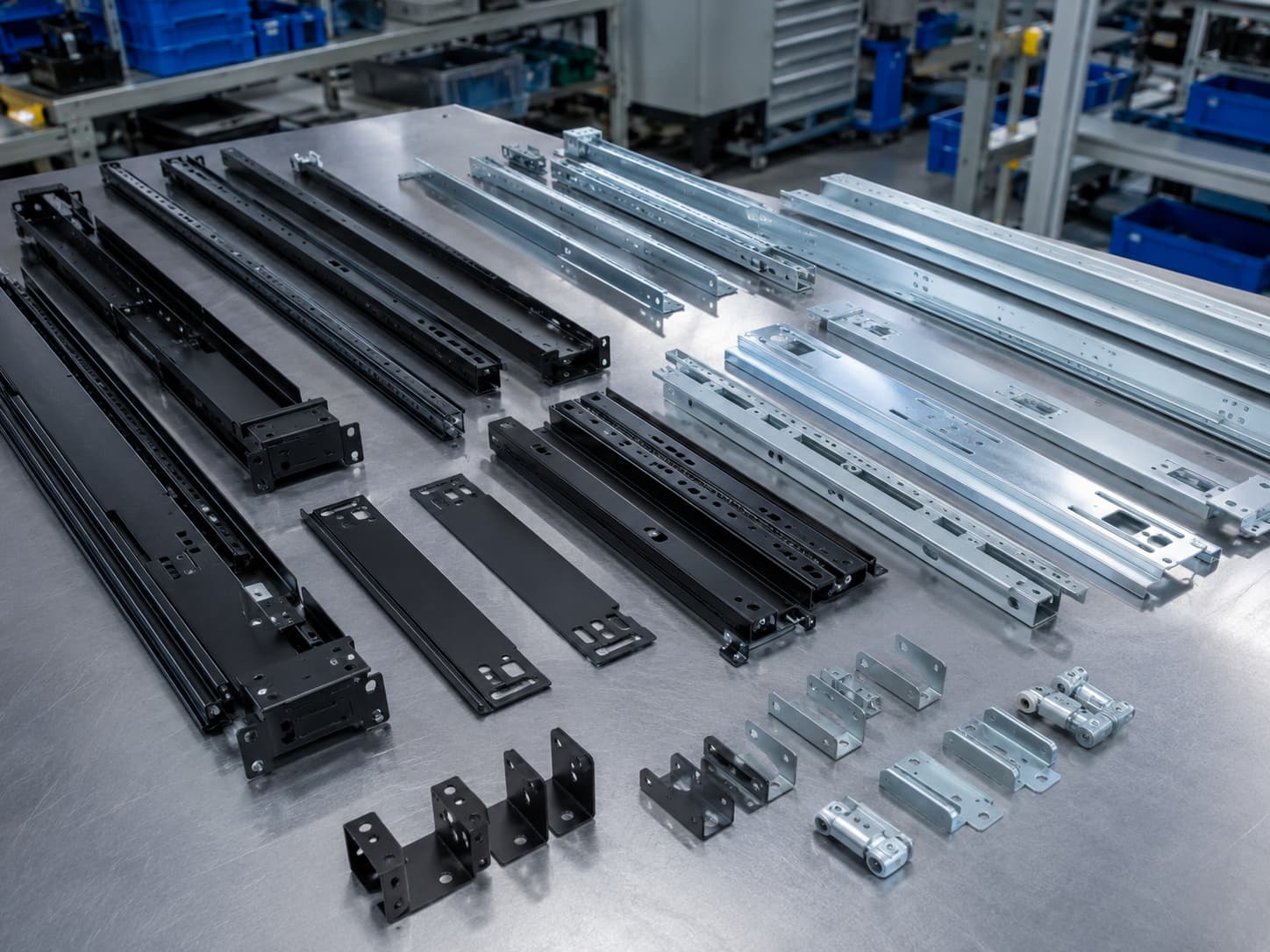 black rack server guide rail components
