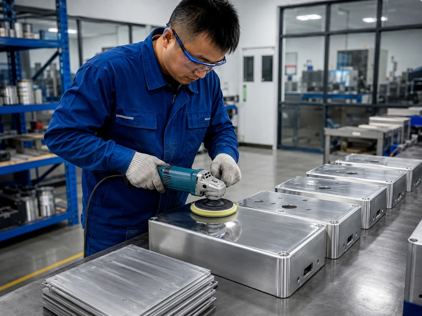 Polishing stainless steel sheet metal enclosure