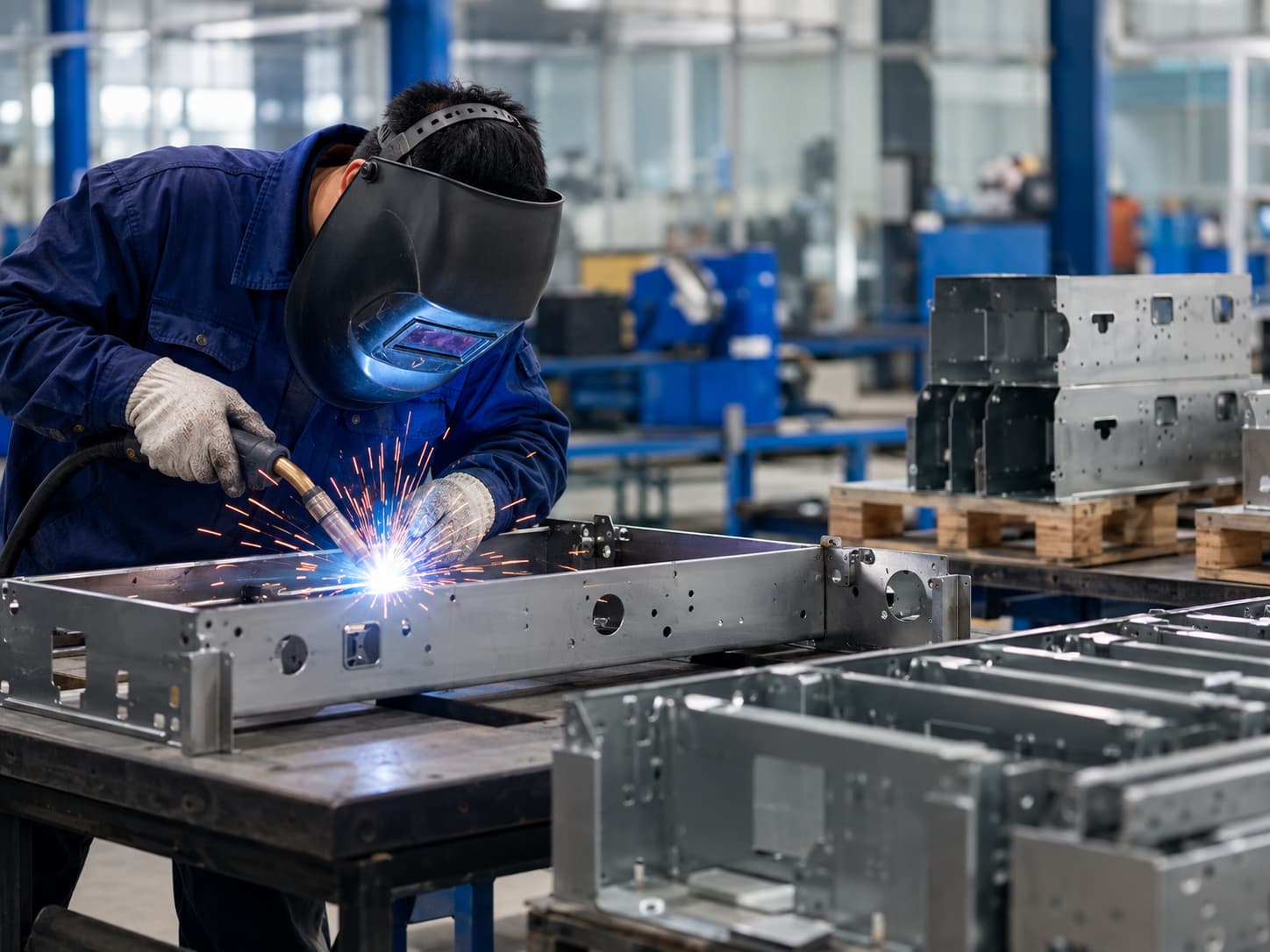 Welding a fabricated sheet metal enclosure chassis