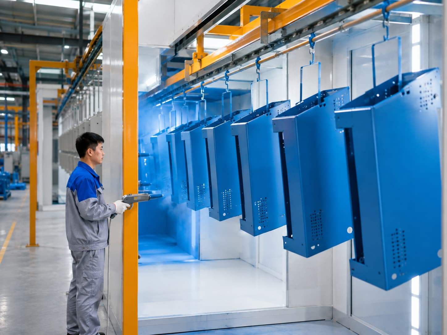 Surface coating of fabricated sheet metal enclosure panels