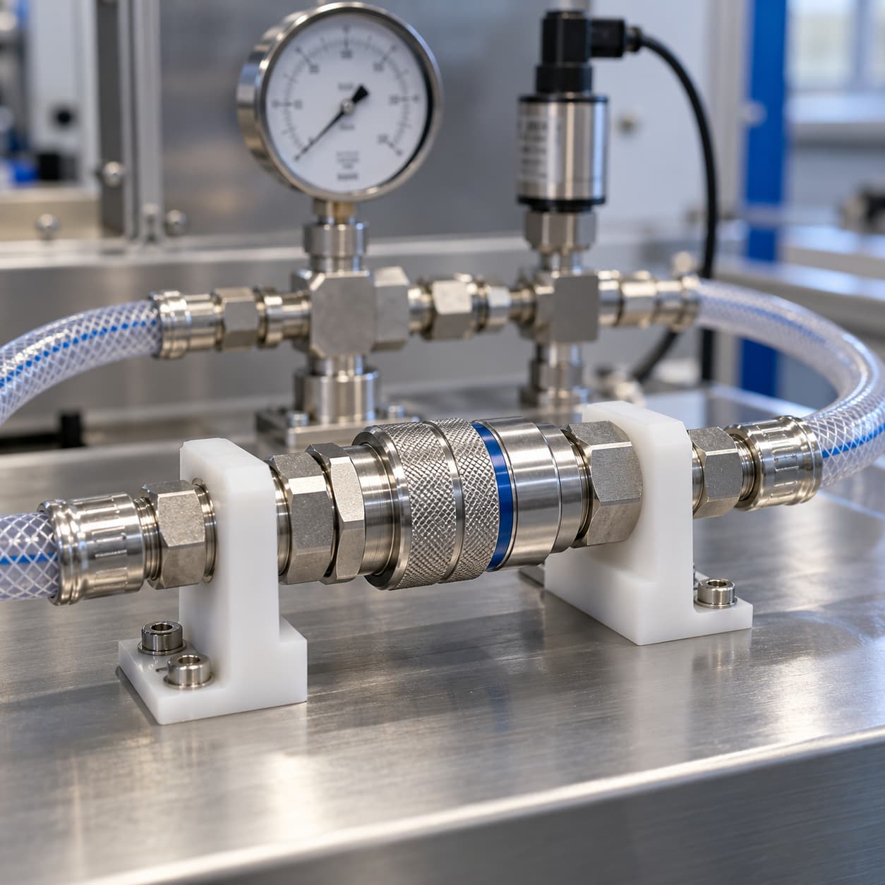 Liquid cooling connector pressure test setup illustration