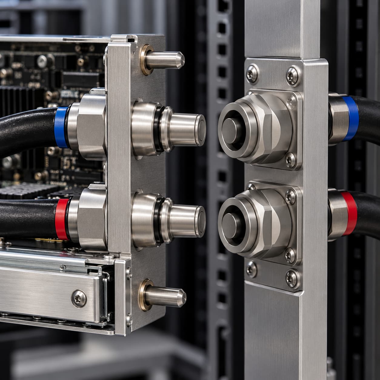 Server chassis blind-mate liquid cooling interface concept