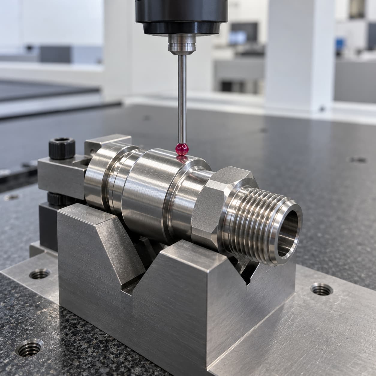 Dimensional inspection of a connector with a probe illustration