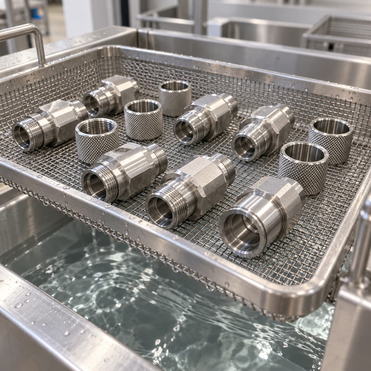 Cleaning basket with machined connector components illustration