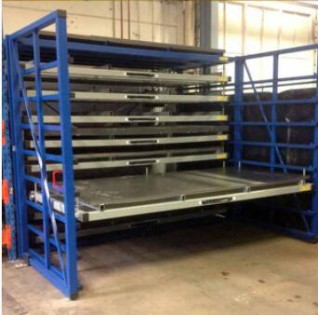 Forklift-slot base glass rack for warehouse handling